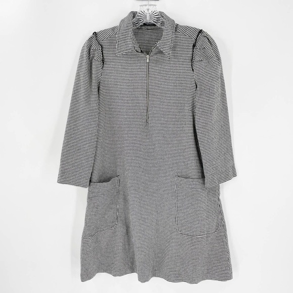 Zara Black White Houndstooth Mini Shirt Dress - Picture 1 of 8